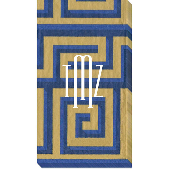 Blue and Gold Greek Meander Caspari Guest Towels